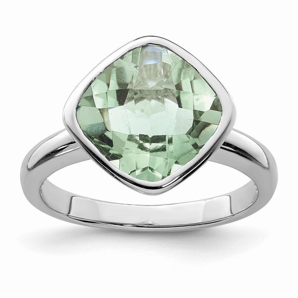 Sterling Silver Rhodium Green Quartz Ring
