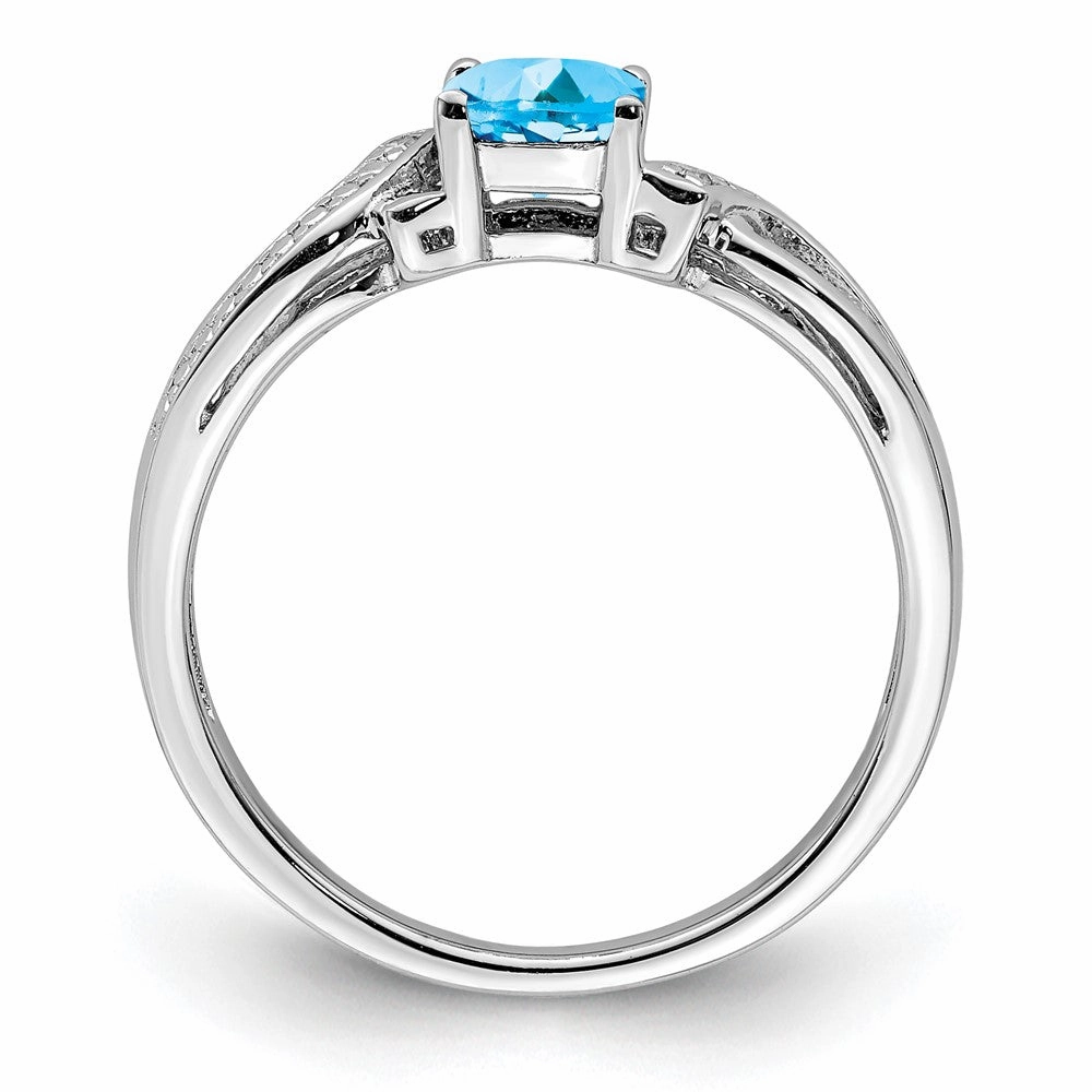 Sterling Silver Rhodium Light Swiss Blue Topaz & Diam. Ring