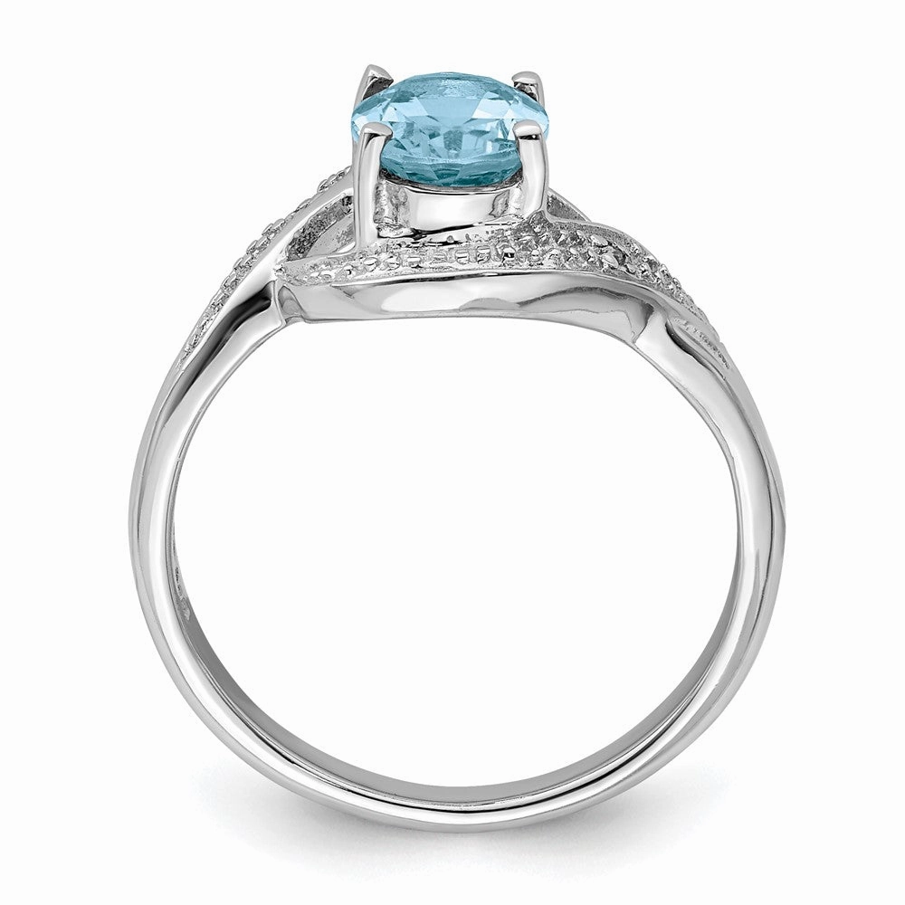 Sterling Silver Rhodium Light Swiss Blue Topaz & Diamond Ring