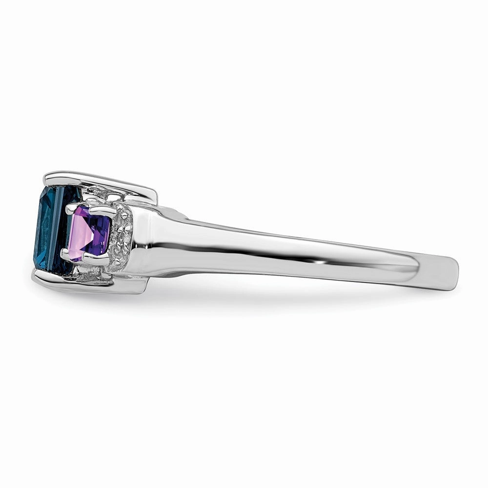Sterling Silver Rhodium London Blue Topaz, Amethyst & Diam. Ring