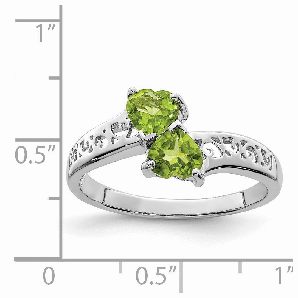 Sterling Silver Rhodium Peridot Heart Ring