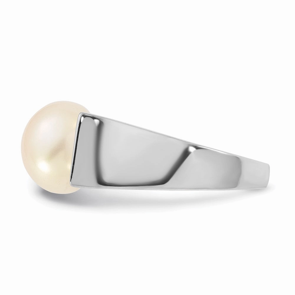 Sterling Silver Rhodium-plated 10-11mm Button White Freshwater Cultured Pearl Square Top Size 6 Ring
