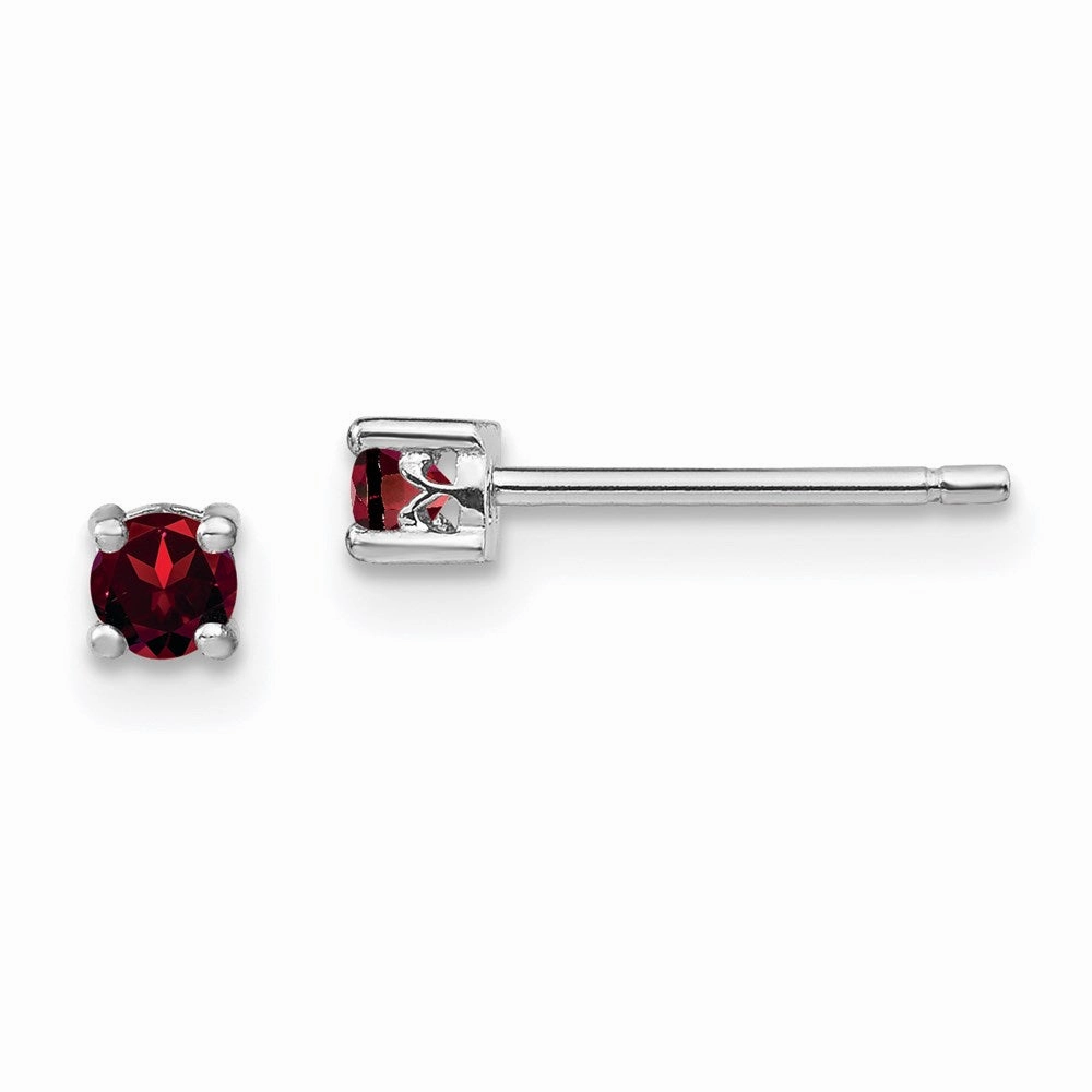 Sterling Silver Rhodium-plated 3mm Round Garnet Post Earrings