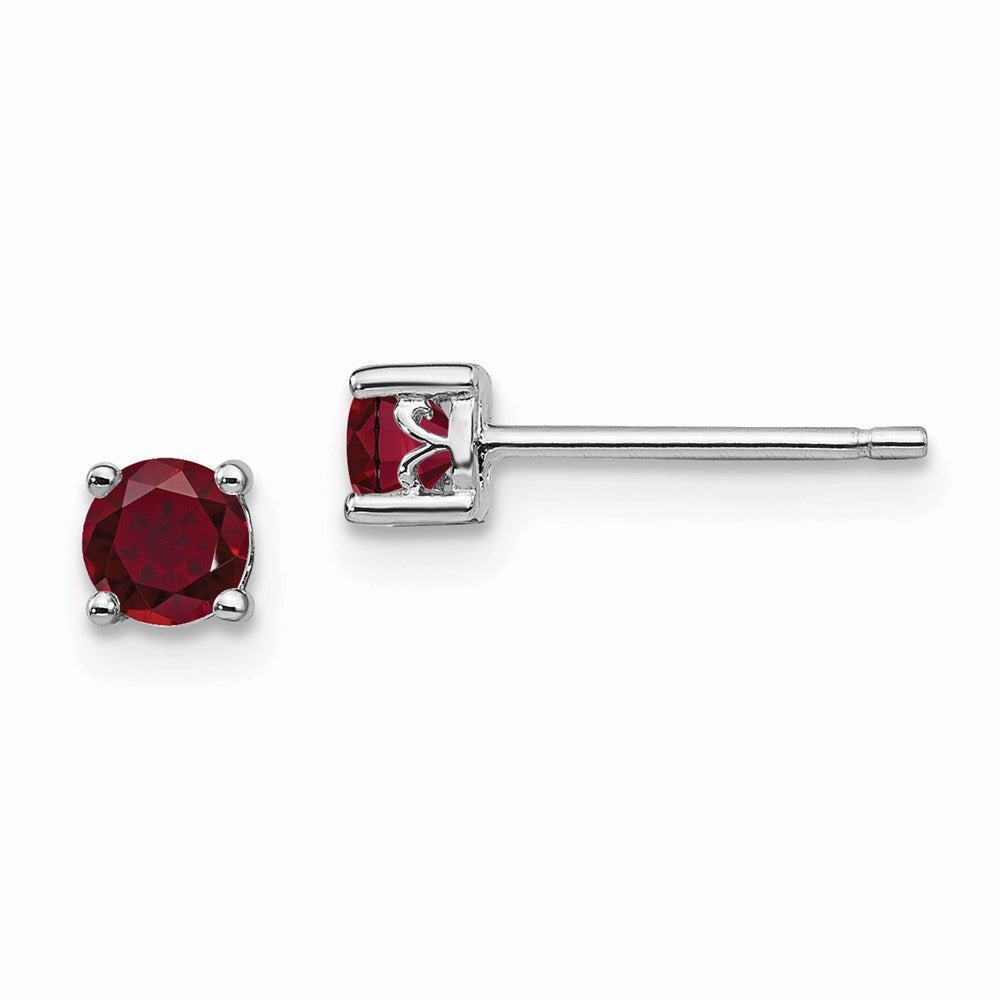 Sterling Silver Rhodium-plated 4mm Round Created Ruby Post Earrings