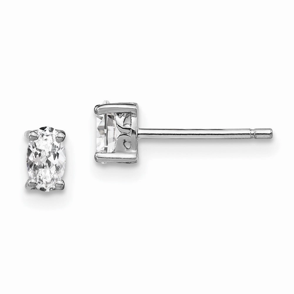 Sterling Silver Rhodium-plated 5x3mm Oval White Topaz Post Earrings