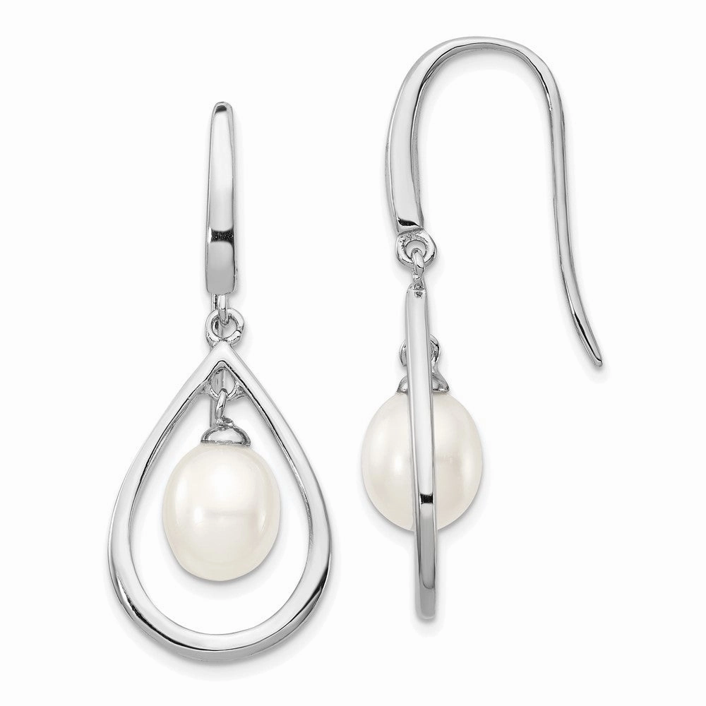 Sterling Silver Rhodium-plated 6-7mm White Teardrop Freshwater Cultured Pearl Dangle Earrings
