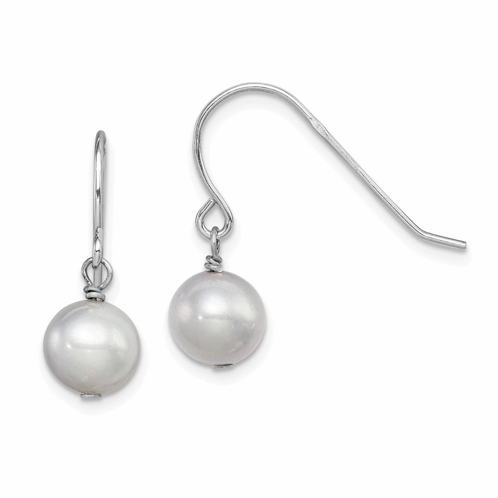 Sterling Silver Rhodium-plated 7-8mm Grey Semi-Round Freshwater Cultured Pearl Dangle Earrings