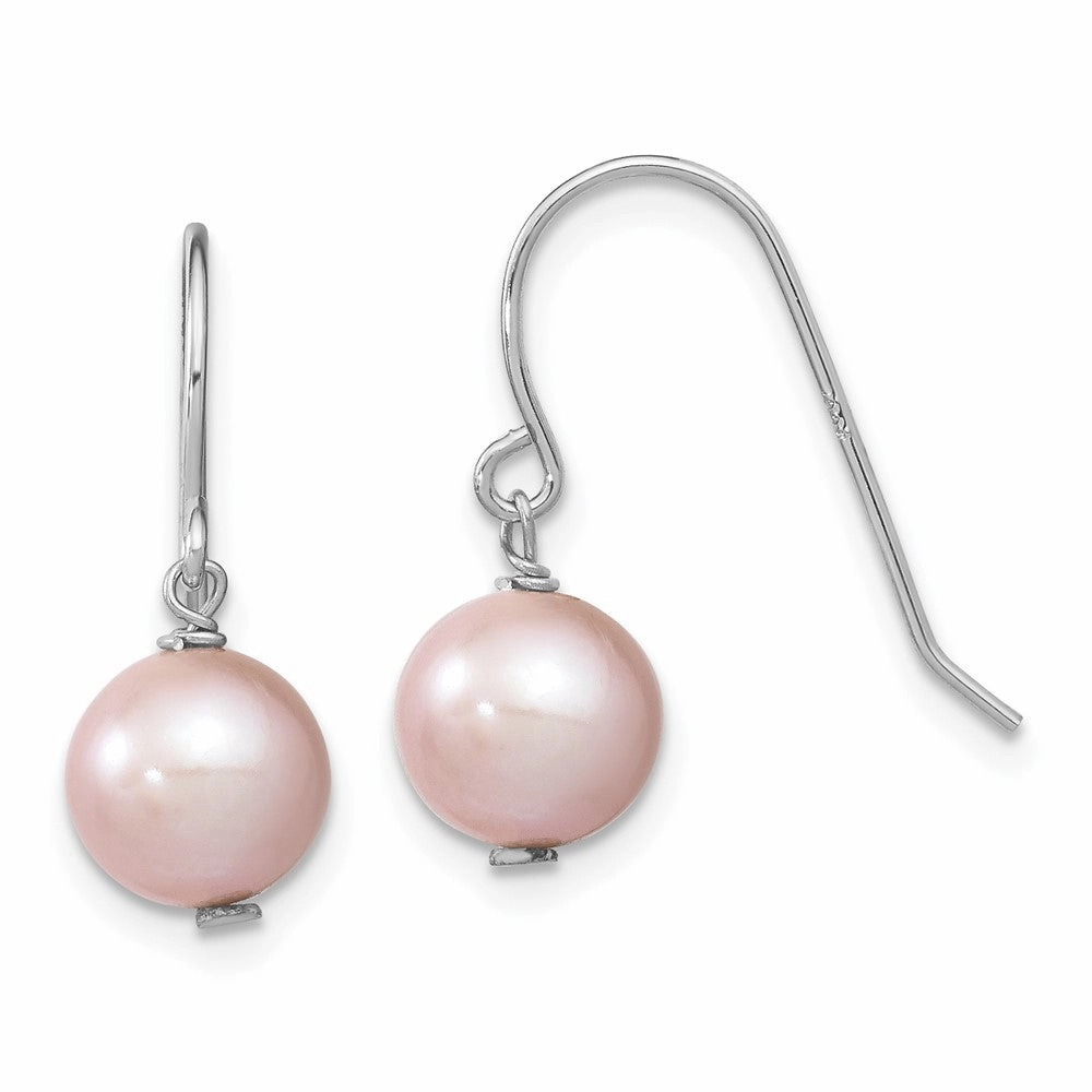 Sterling Silver Rhodium-plated 7-8mm Purple Semi-Round Freshwater Cultured Pearl Dangle Earrings