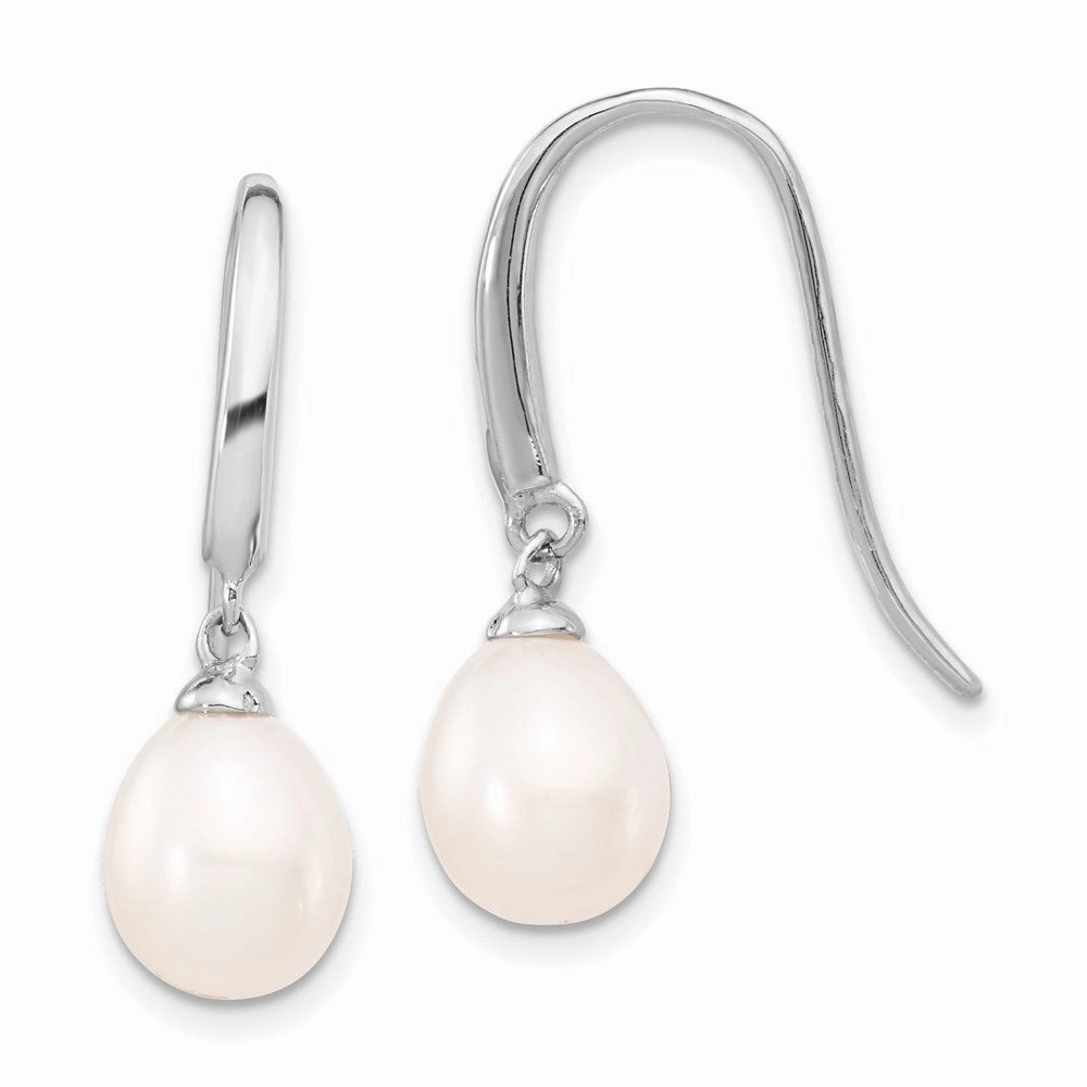 Sterling Silver Rhodium-plated 8-9mm White Teardrop Freshwater Cultured Pearl Dangle Earrings
