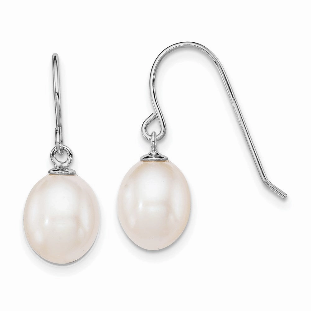 Sterling Silver Rhodium-plated 8-9mm White Teardrop Freshwater Cultured Pearl Dangle Earrings