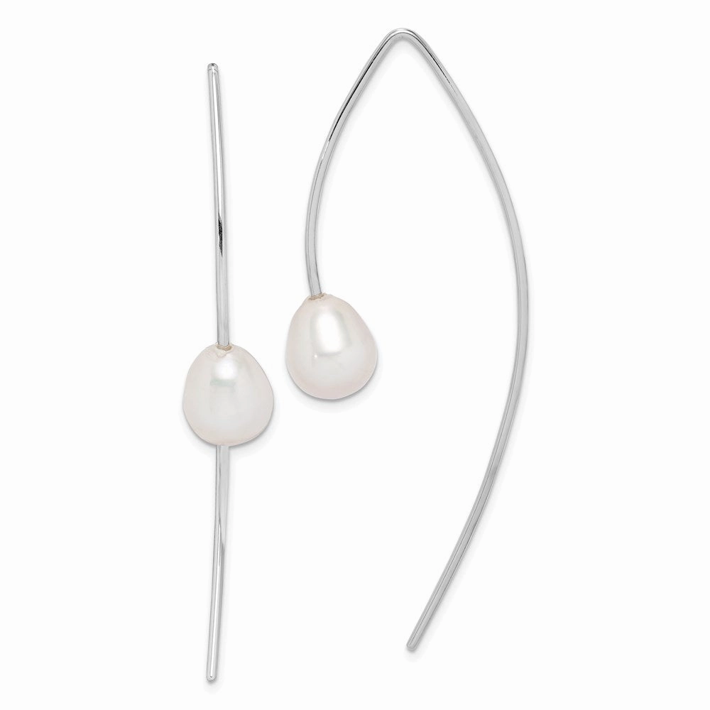 Sterling Silver Rhodium-plated 8-9mm White Teardrop Freshwater Cultured Pearl Threader Earrings