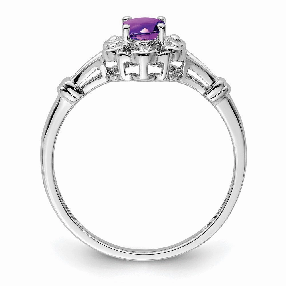 Sterling Silver Rhodium-plated Amethyst & Diam. Ring