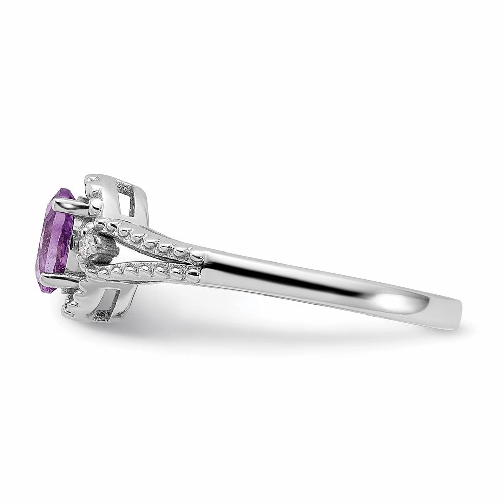 Sterling Silver Rhodium-plated Amethyst & Diam. Ring