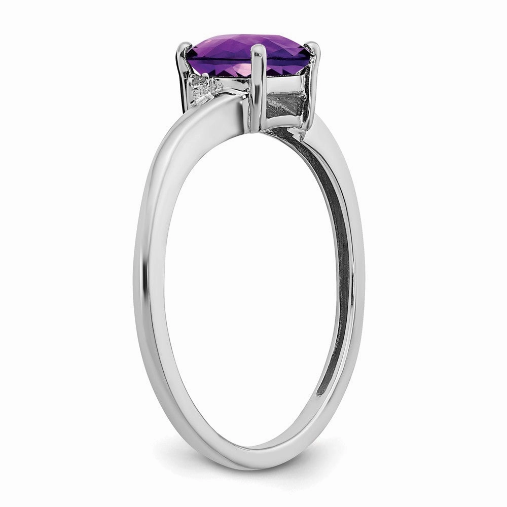 Sterling Silver Rhodium-plated Amethyst and Diamond Ring