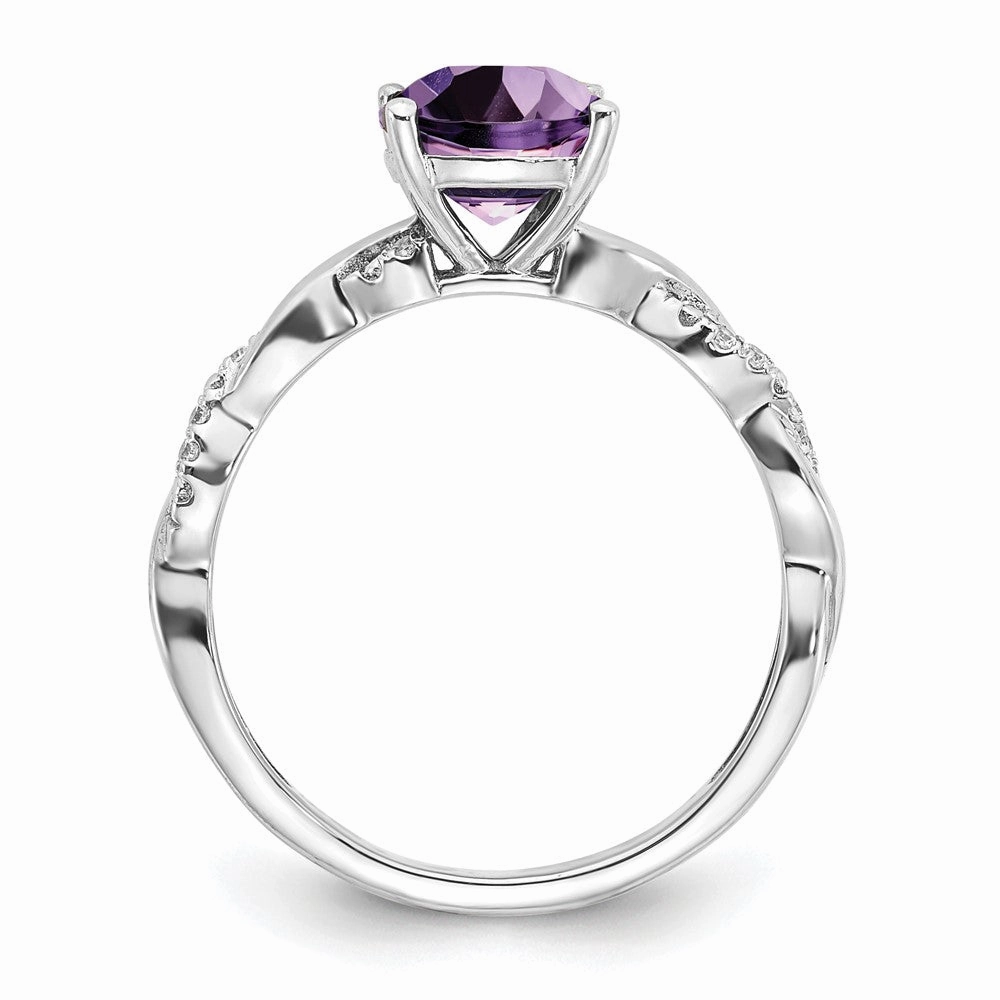 Sterling Silver Rhodium-plated Amethyst and Diamond Ring