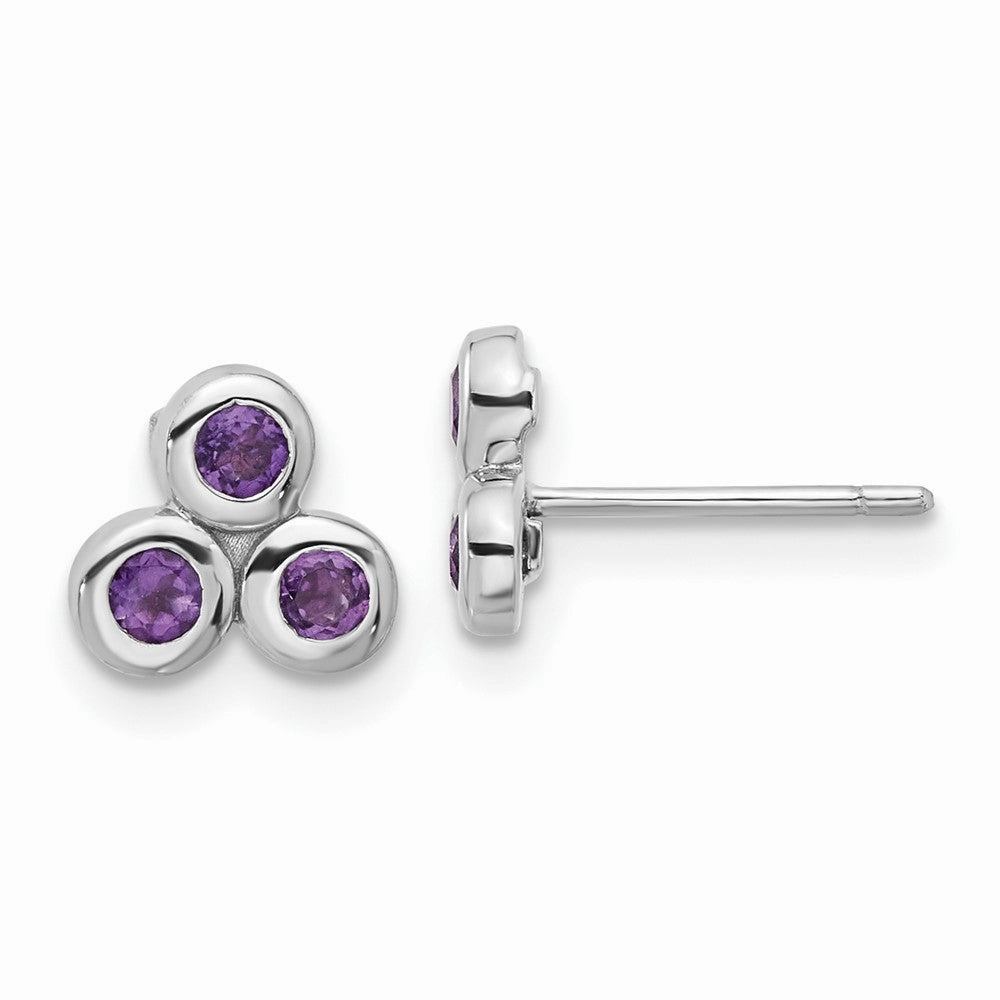 Sterling Silver Rhodium-plated Amethyst Post Earrings