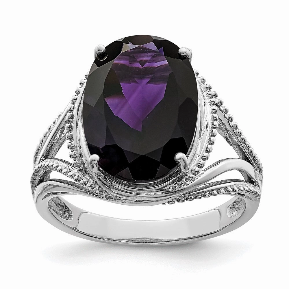 Sterling Silver Rhodium-plated Amethyst Ring