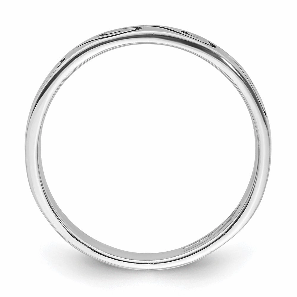 Sterling Silver Rhodium-plated Antiqued Wave Design 4.5mm Band Ring