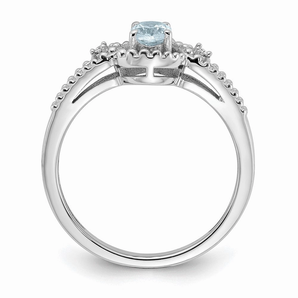 Sterling Silver Rhodium-plated Aquamarine & Diam. Ring