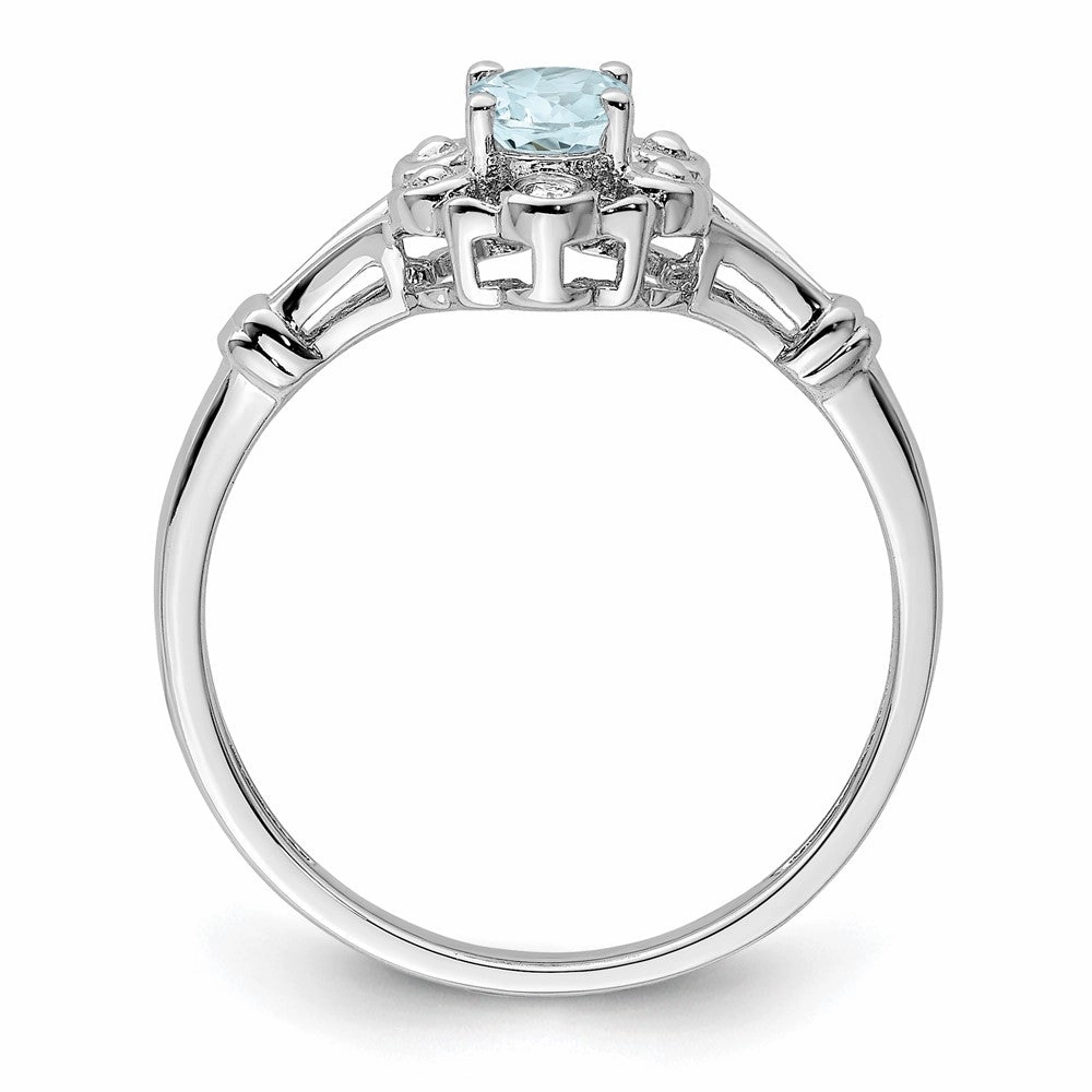 Sterling Silver Rhodium-plated Aquamarine & Diam. Ring