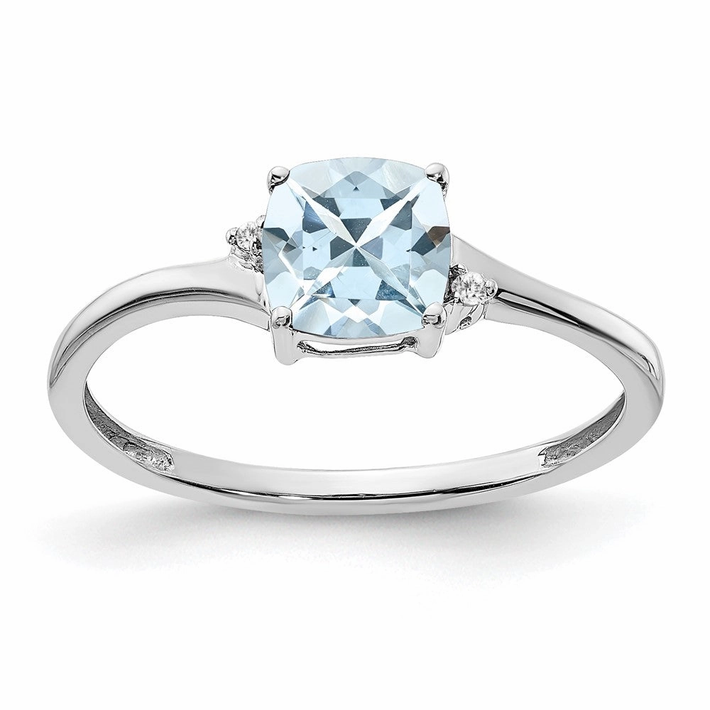 Sterling Silver Rhodium-plated Aquamarine and Diamond Ring