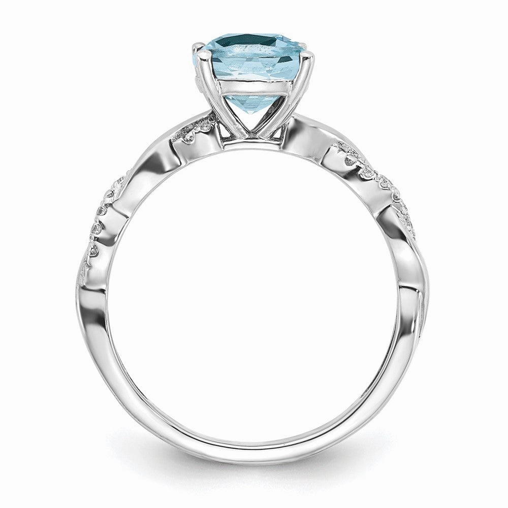 Sterling Silver Rhodium-plated Aquamarine and Diamond Ring