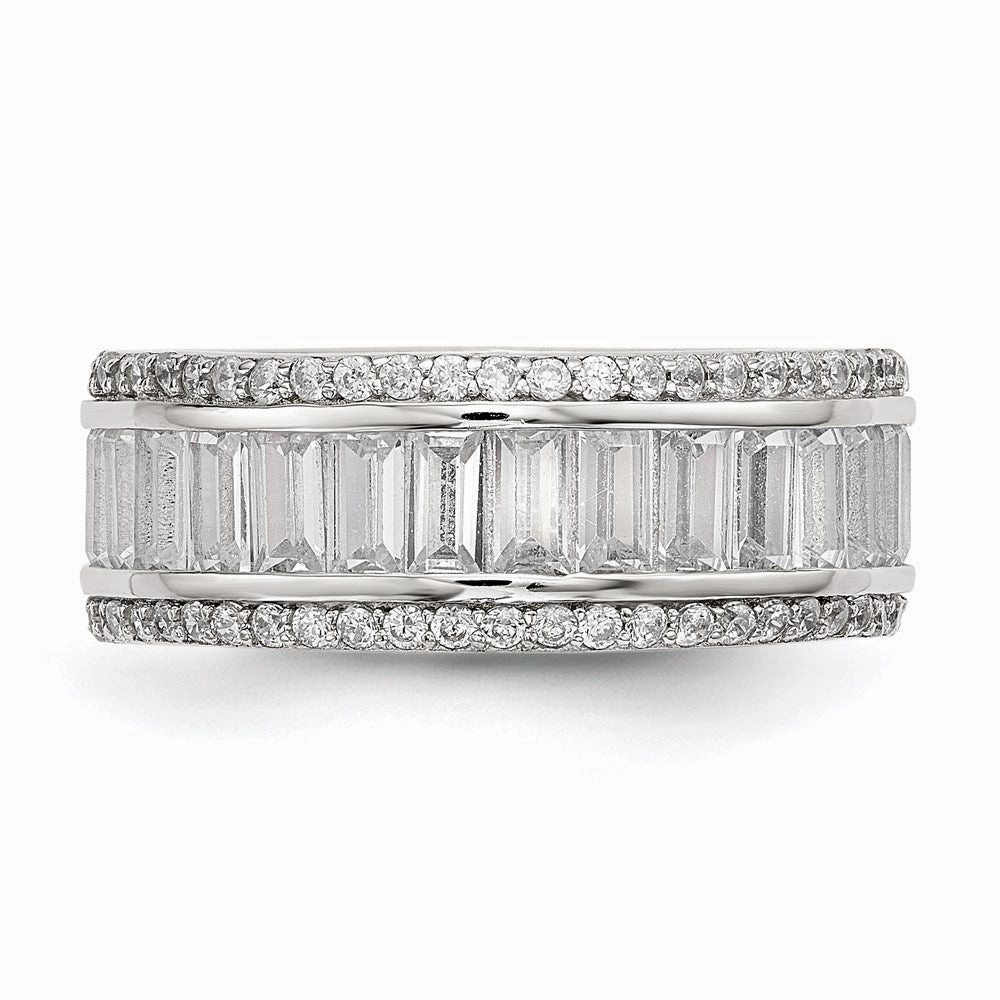 Sterling Silver Rhodium-plated Baguette & Round CZ Eternity Ring