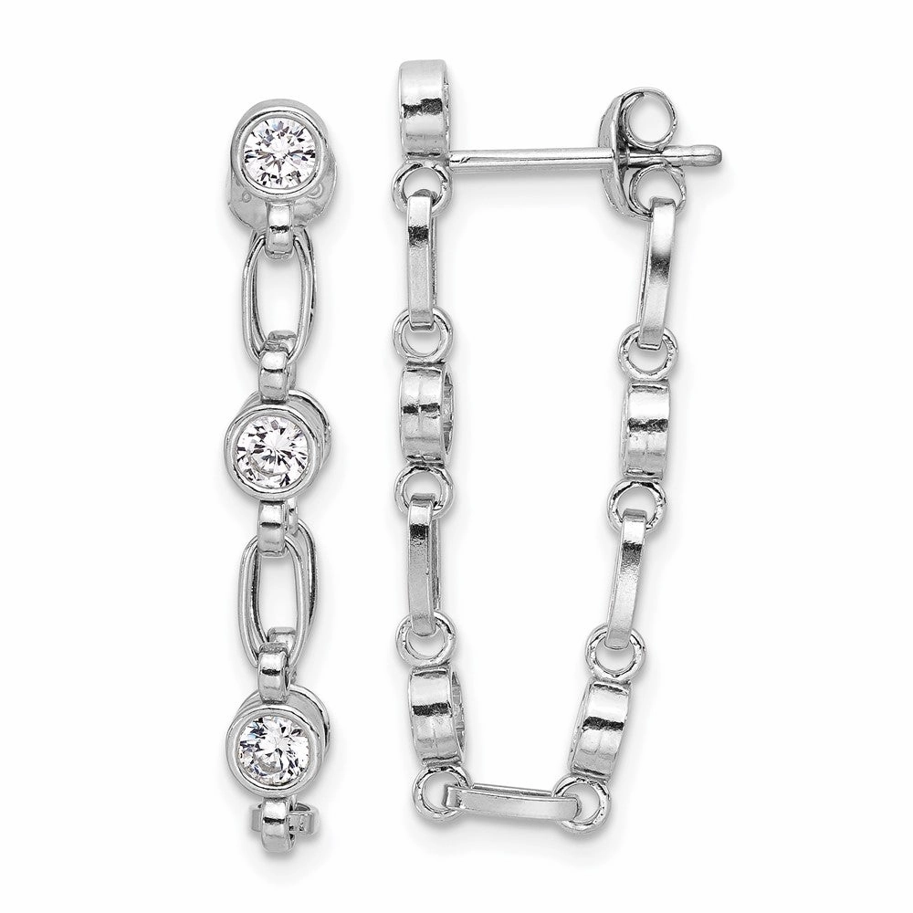 Sterling Silver Rhodium-plated Bezel CZ Post Dangle Earrings