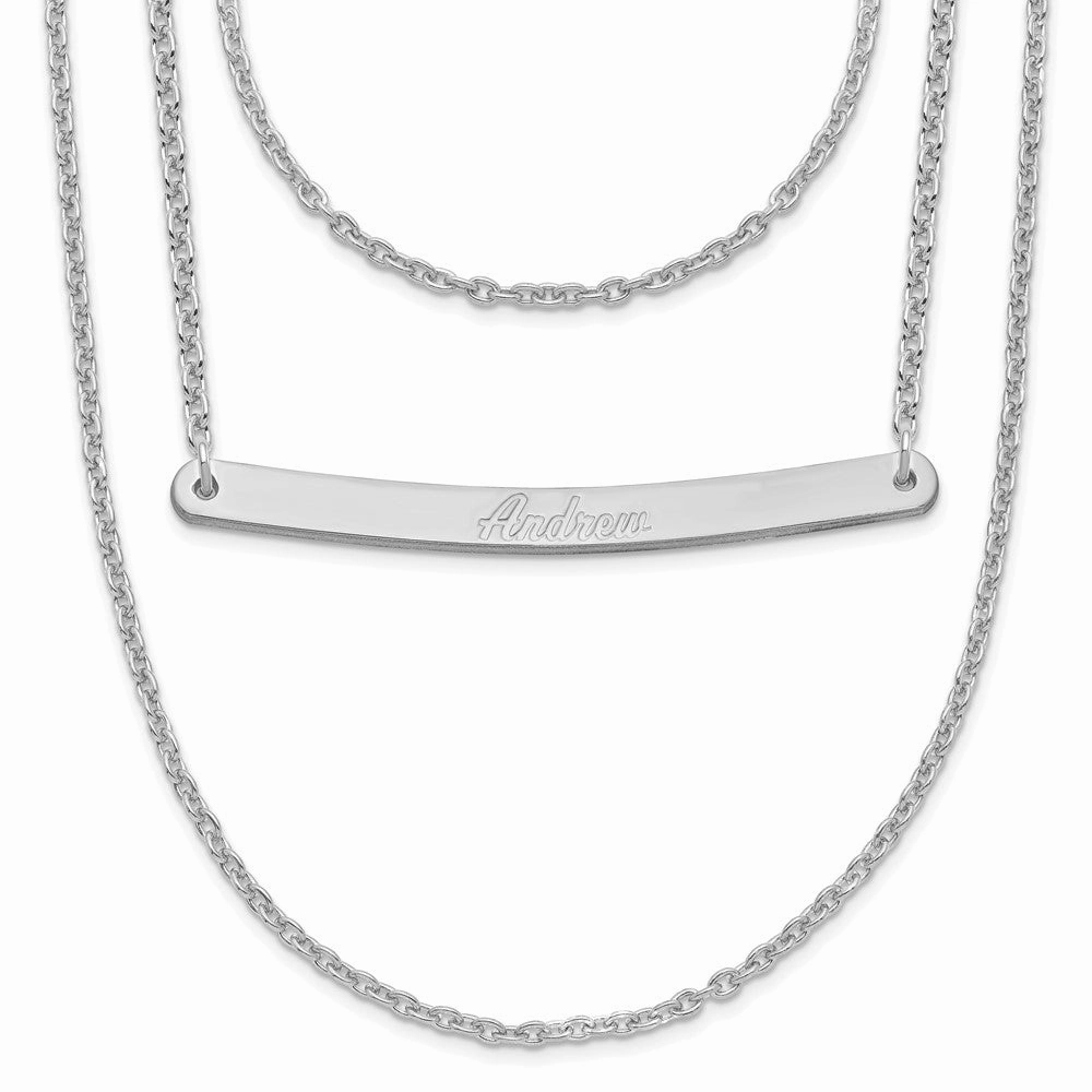 Sterling Silver/Rhodium-plated Brushed 3 Chain 1 Bar Necklace