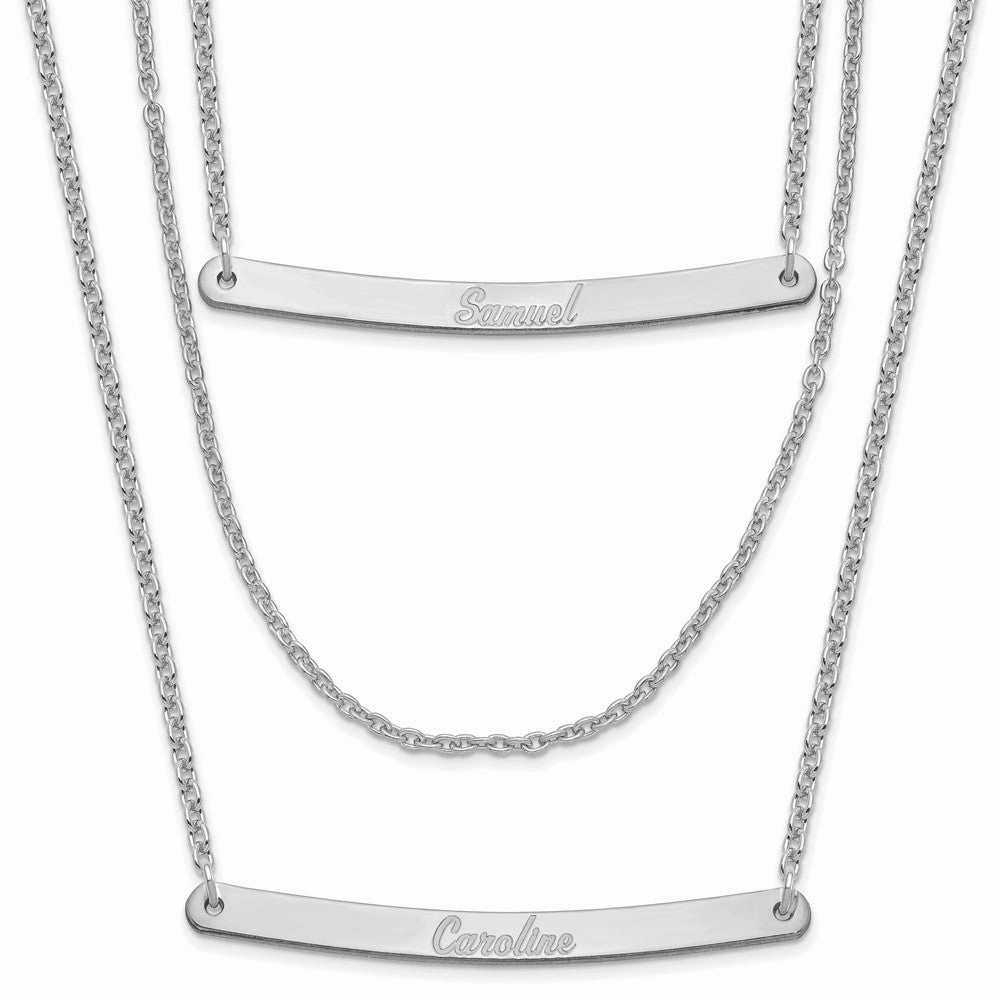 Sterling Silver/Rhodium-plated Brushed 3 Chain 2 Bar Necklace