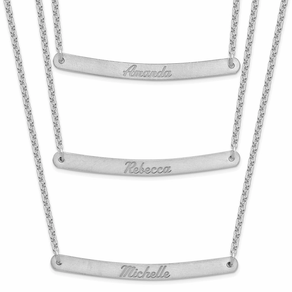 Sterling Silver/Rhodium-plated Brushed 3 Chain 3 Bar Necklace