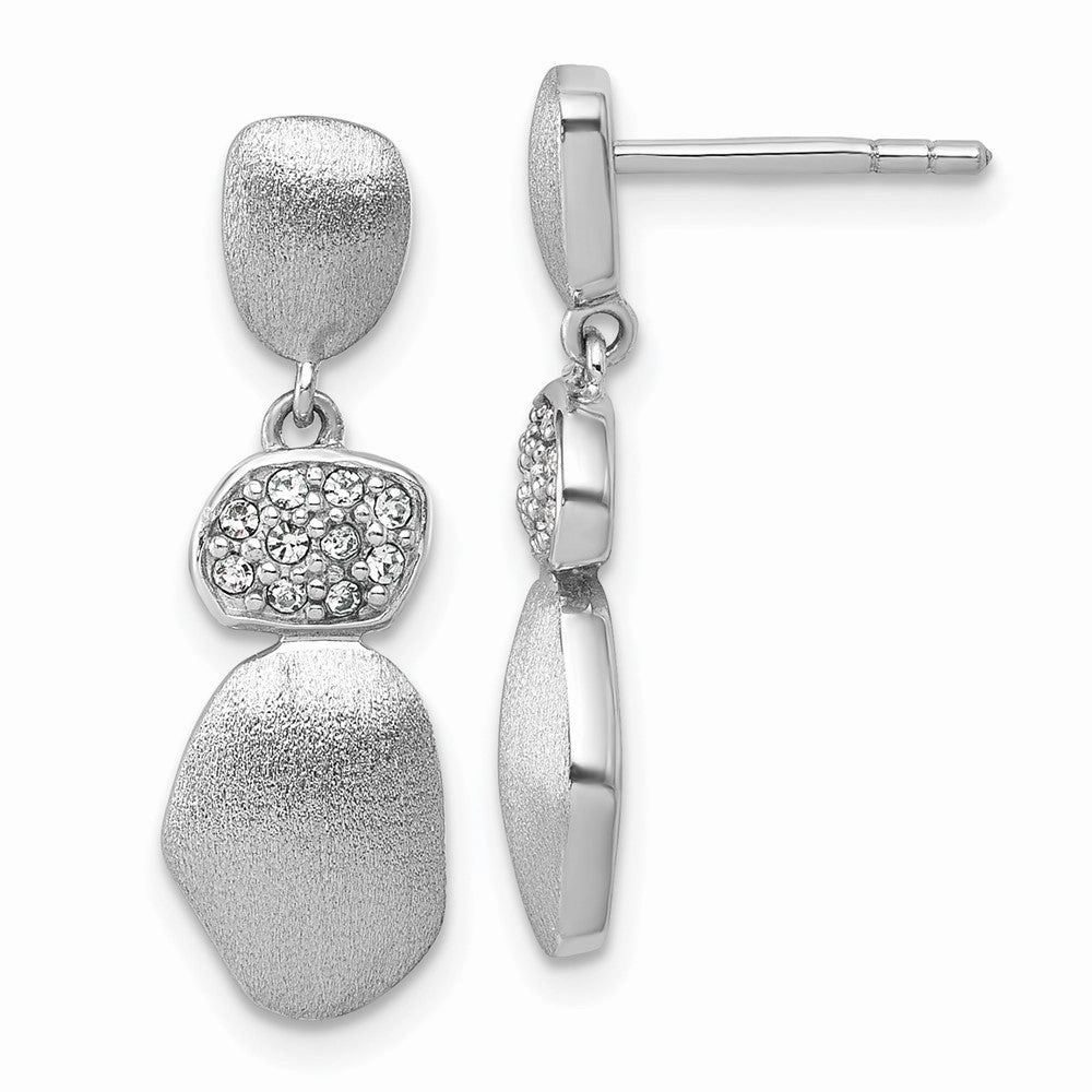 Sterling Silver Rhodium-plated Brushed and Polished Crystal Dangle Post Earrings