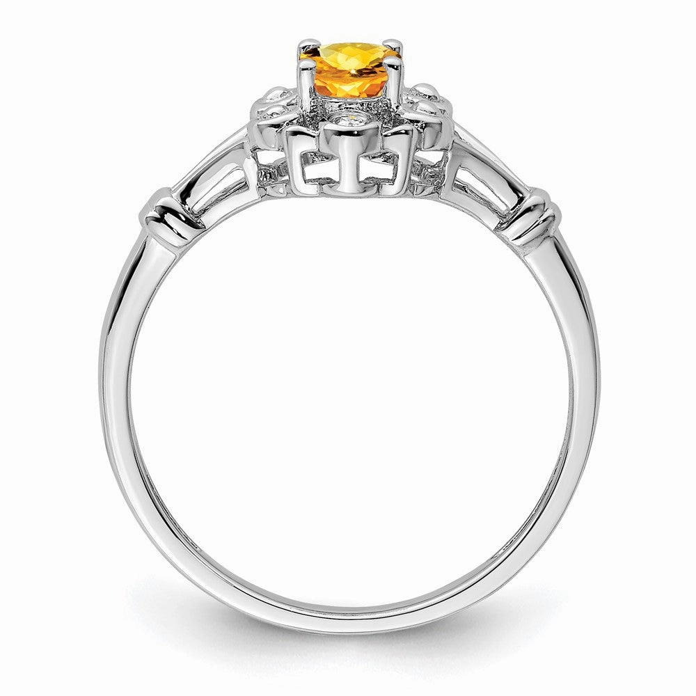 Sterling Silver Rhodium-plated Citrine & Diam. Ring