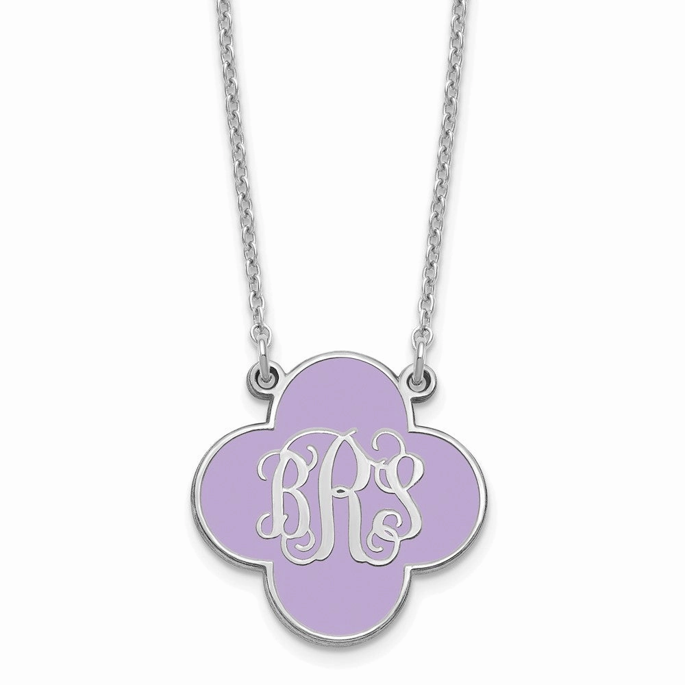 Sterling Silver/Rhodium-plated Clover Monogram w/Epoxy Necklace