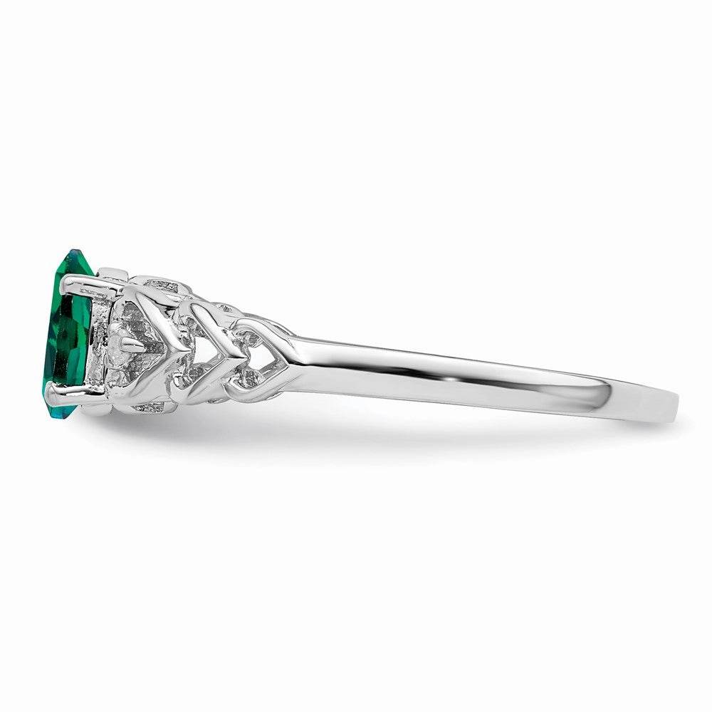 Sterling Silver Rhodium-plated Created Emerald & Diam. Ring