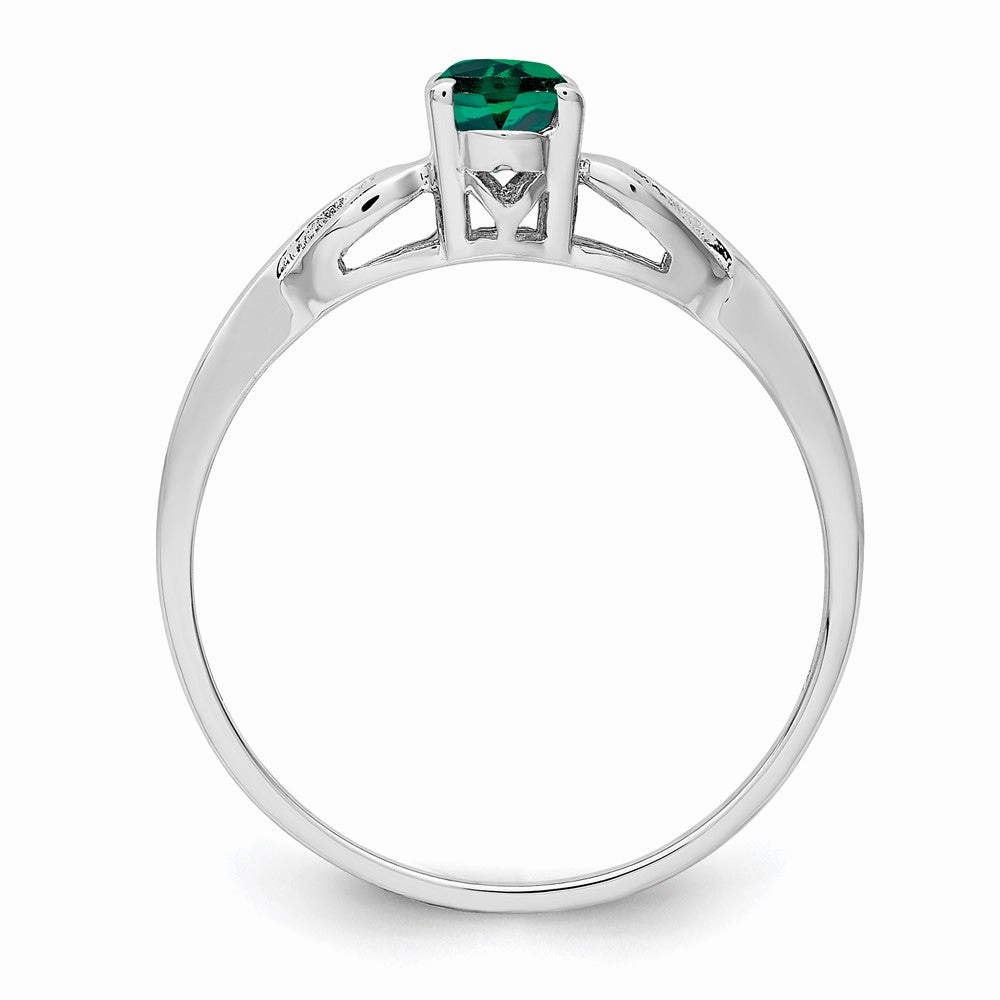 Sterling Silver Rhodium-plated Created Emerald Ring