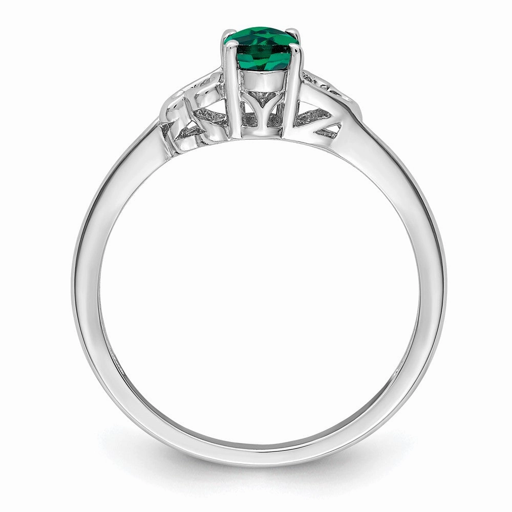 Sterling Silver Rhodium-plated Created Emerald Ring