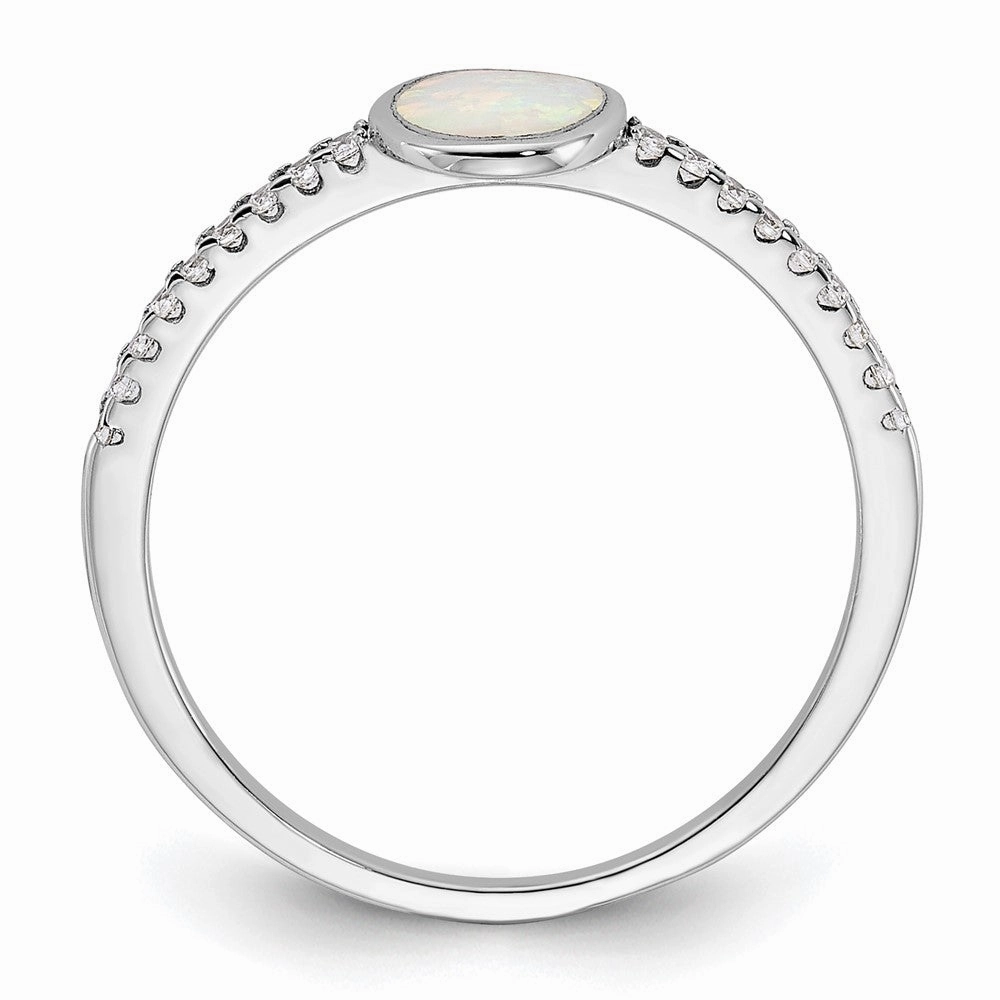 Sterling Silver Rhodium-plated Created Opal and CZ Ring