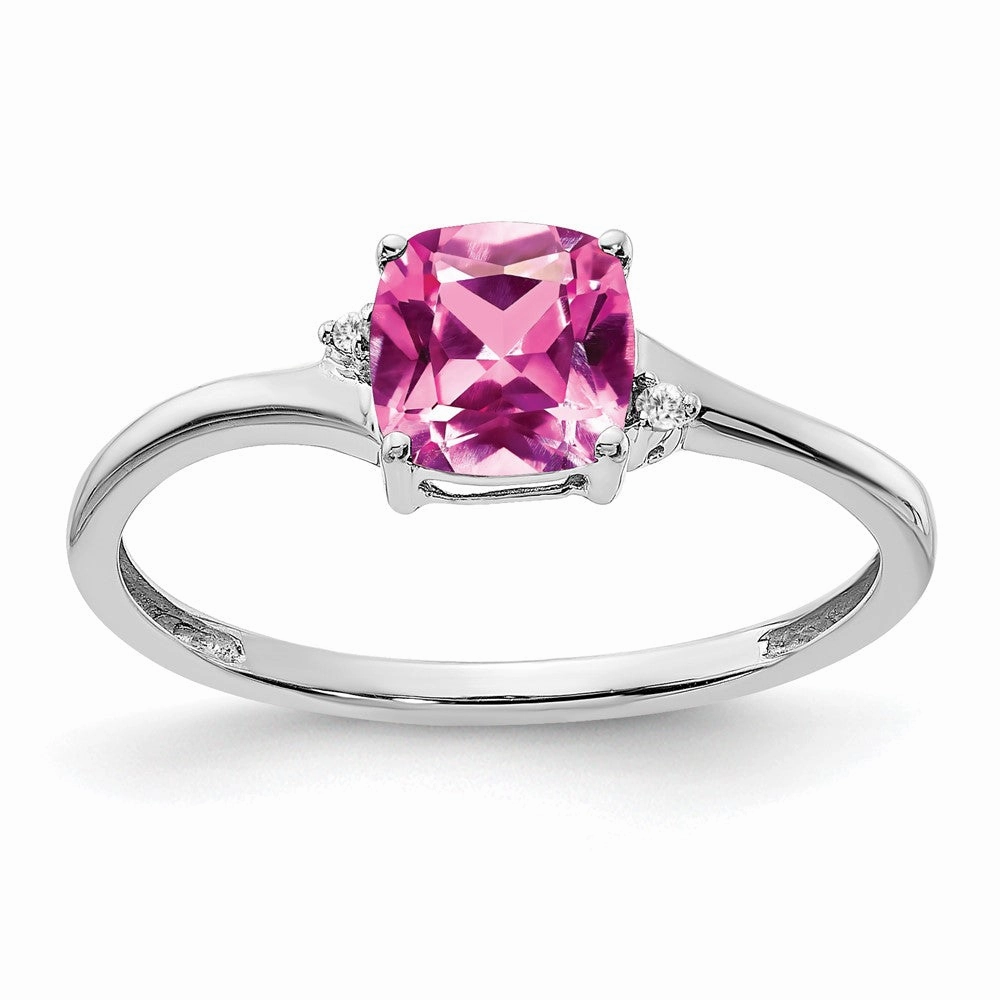 Sterling Silver Rhodium-plated Created Pink Sapphire and Diamond Ring