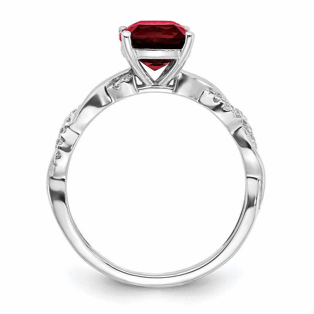 Sterling Silver Rhodium-plated Created Ruby and Diamond Ring