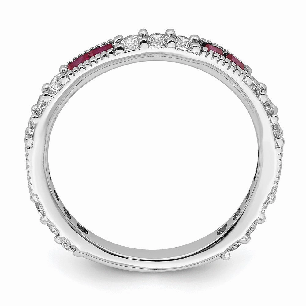 Sterling Silver Rhodium-plated Created Ruby and Round CZ Band