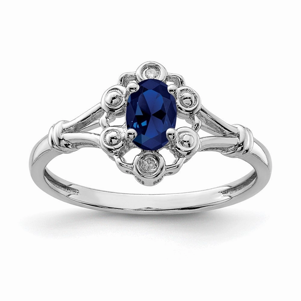Sterling Silver Rhodium-plated Created Sapphire & Diam. Ring