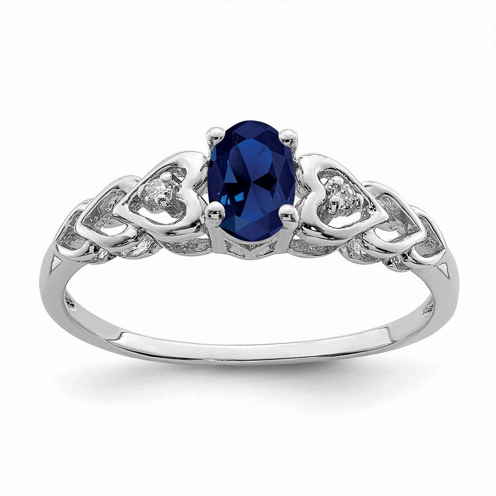 Sterling Silver Rhodium-plated Created Sapphire & Diam. Ring