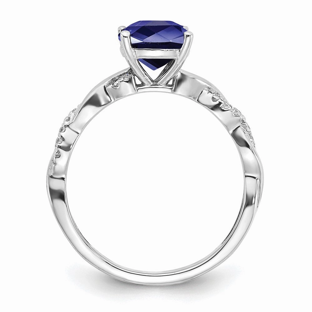 Sterling Silver Rhodium-plated Created Sapphire and Diamond Ring