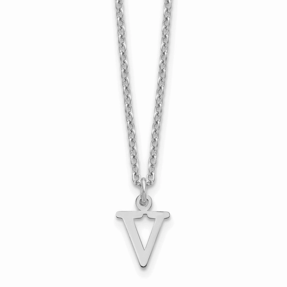 Sterling Silver Rhodium-plated Cutout Letter V Initial Necklace