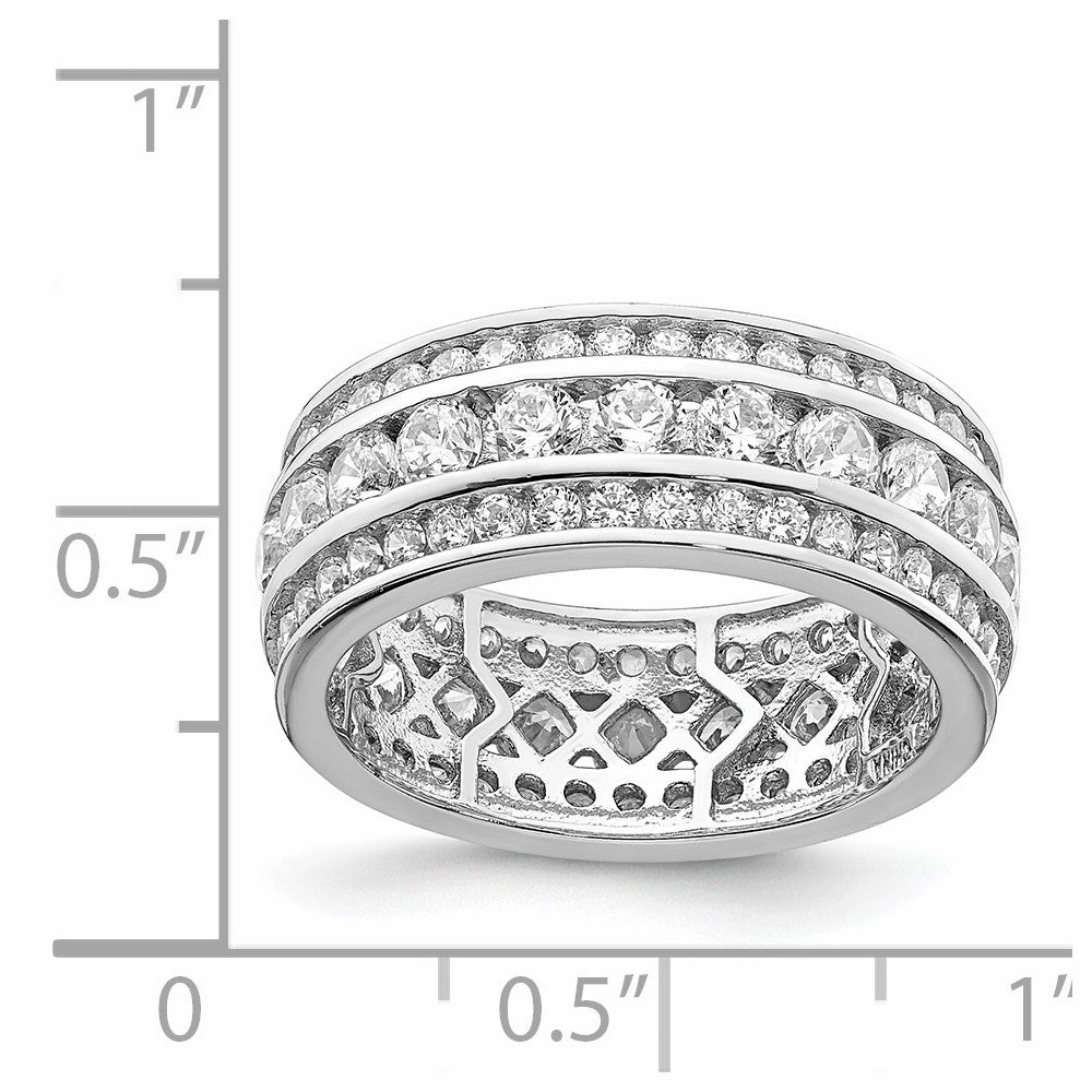 Sterling Silver Rhodium-plated CZ 3-row Eternity Ring