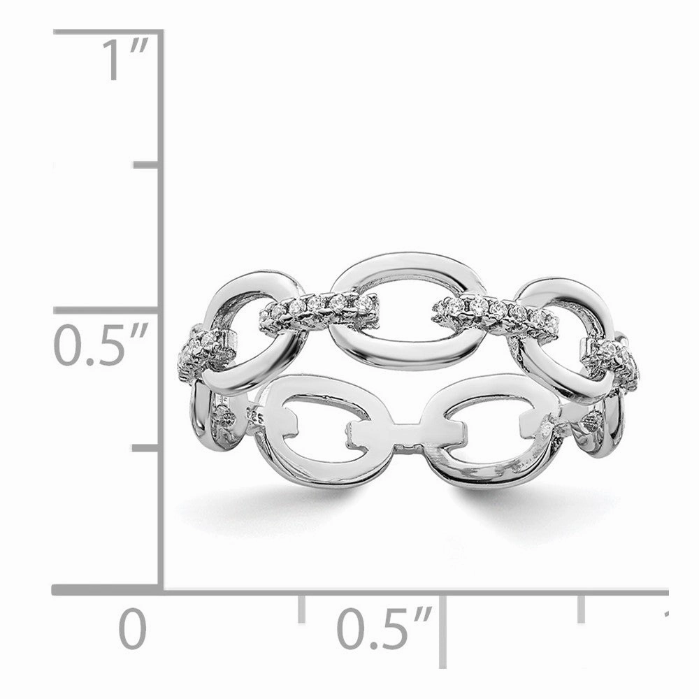 Sterling Silver Rhodium-plated CZ Bars & Oval Links Band