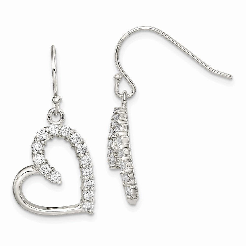 Sterling Silver Rhodium-plated CZ Heart Earrings