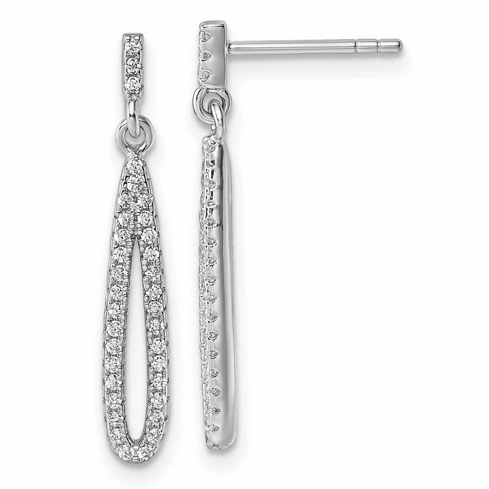 Sterling Silver Rhodium-plated CZ Oval Dangle Post Earrings