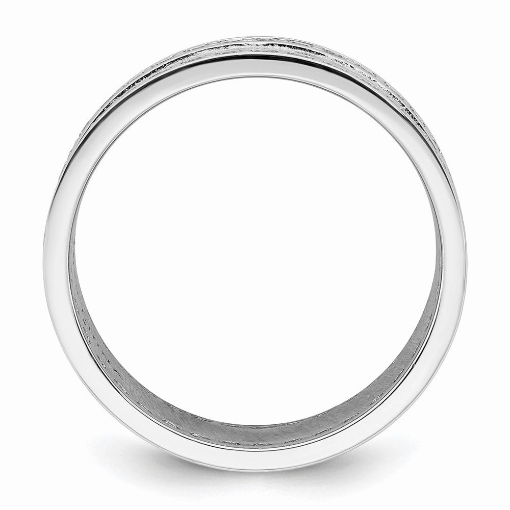 Sterling Silver Rhodium-plated CZ Polished And Hammered 9.5mm Band Size 6 Ring
